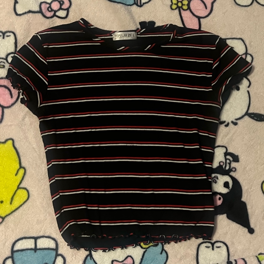 Black, Red + White Striped Crop Top